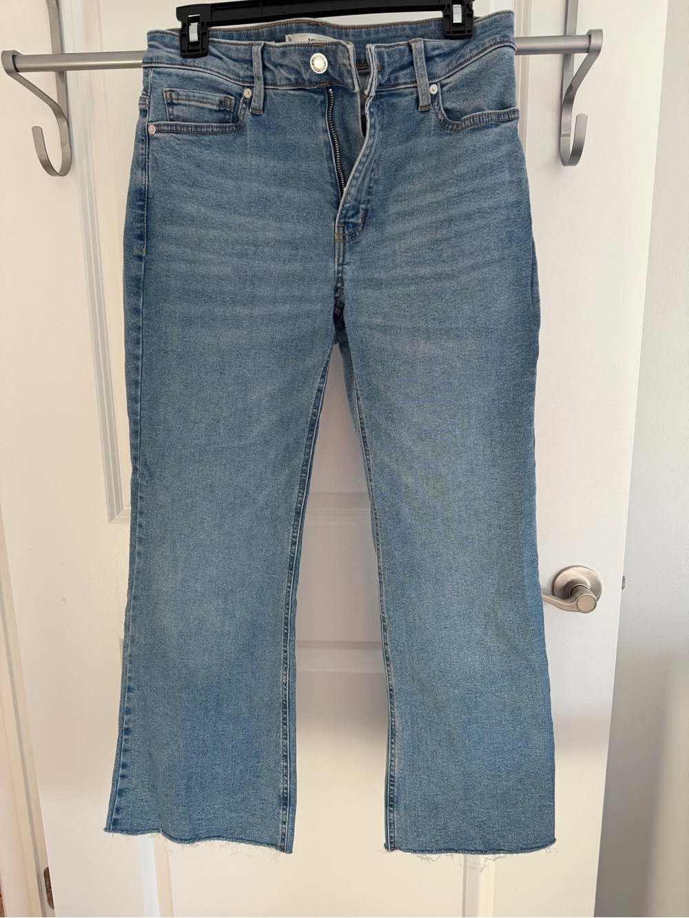 Mango Sienna Light Blue Wide-Leg Crop, raw edge Jeans
